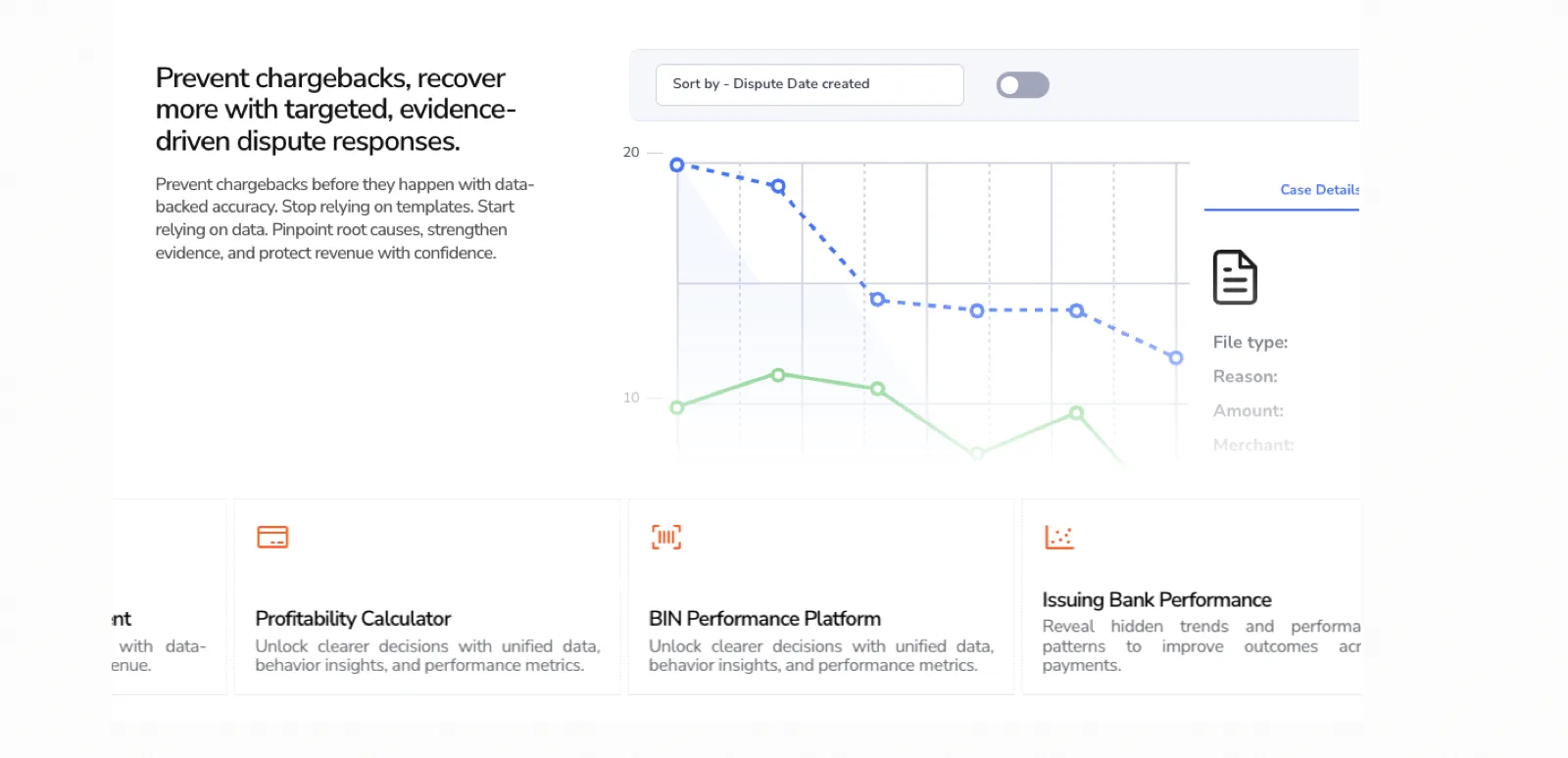 Chargeback prevention dashboard with evidence-driven dispute responses