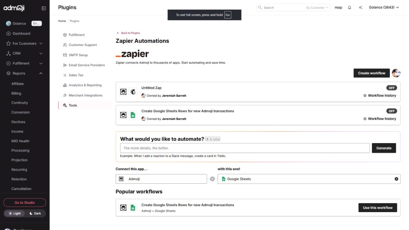 Zapier Automations inside Admoji